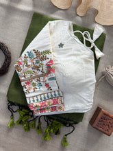 Mehndi Handloom Cotton Saree With Embrodery Work Redy Made Blouse